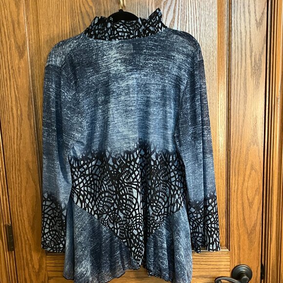 Damee, Inc Blue Sheer Button Up Long Sleeve Blouse Size Extra Large XL - Picture 2 of 5